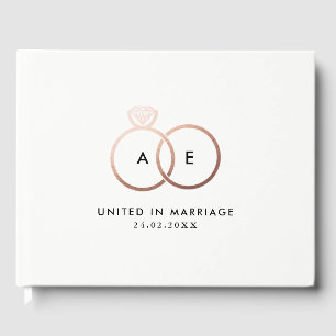 Modernes Rose Gold Wedding Rings Monogram Gästebuc Gästebuch