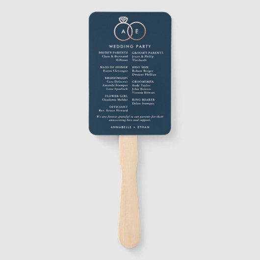 Modernes Rose Gold Wedding Rings Zeremonie Program Fächer (Rückseite)