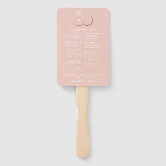 Modernes Rose Gold Wedding Rings Zeremonie Program Fächer (Rückseite)