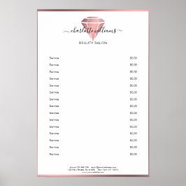 Modernes Rosegold Diamond Price List Poster