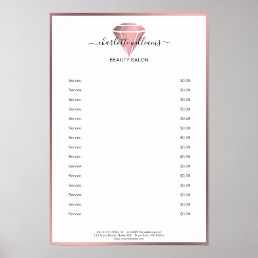 Modernes Rosegold Diamond Price List Poster (Vorne)