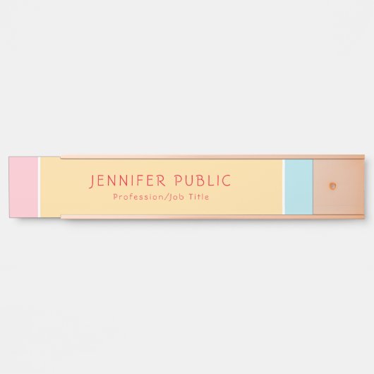 Modernes Rosegold Pink Yellow Blue Template Elegan Türschild (Vorderseite )