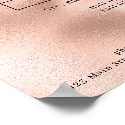 Modernes Rosegold Simpel Salon Price List Poster (Ecke)