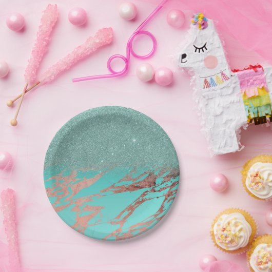 Modernes Rosen-Goldaquamarine Pappteller (Party)