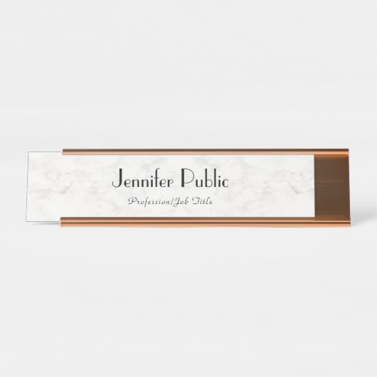 Modernes Rosen-Goldweiße elegante Schreibtischnamensplakette (Vorderseite )