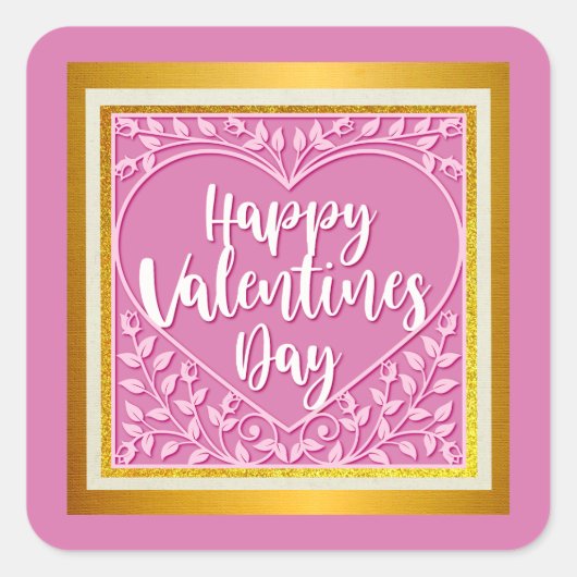 Modernes Rosenherz Romantische Valentine Quadratischer Aufkleber (Vorderseite)