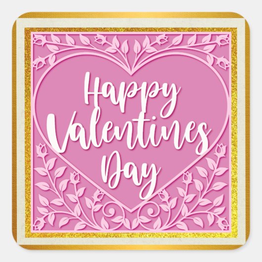 Modernes Rosenherz Romantische Valentine Quadratischer Aufkleber (Vorderseite)