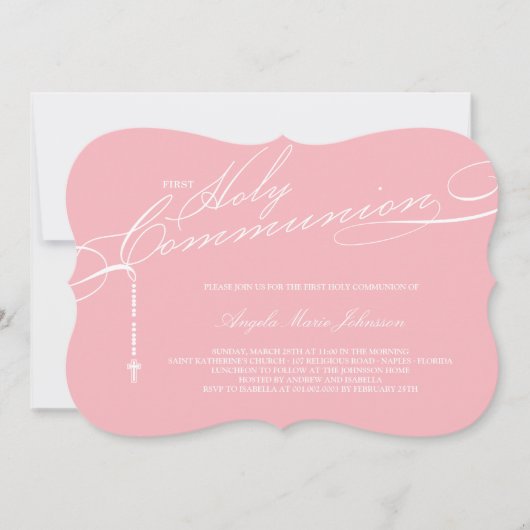 Modernes Rosenkranz Erste Heilige Kommunion Foto R Einladung (Vorderseite)