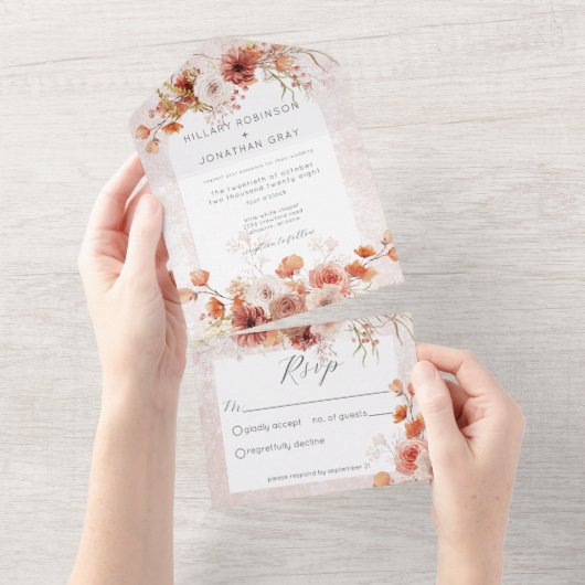 Modernes Rostboho & Neutrals Blumen Kein Abendesse All In One Einladung (Abreißen)