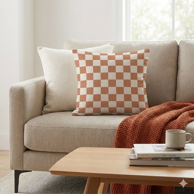 Modernes Rostorange- und Creme-Gingham Kissen (Von Creator hochgeladen)