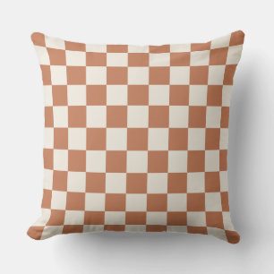 Modernes Rostorange- und Creme-Gingham Kissen