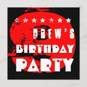Modernes ROT 9. Geburtstags-Party 9-Jähriges V11A Einladung
