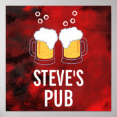 Modernes Rot Abstrakt mit Bier-Tasse - Pub Poster (Vorne)