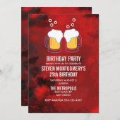 Modernes Rot Abstrakt mit Biersteinen zum Geburtst Einladung (Vorne/Hinten)