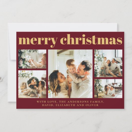 Modernes Rot | Fotocollage Feiertagskarte (Vorderseite)