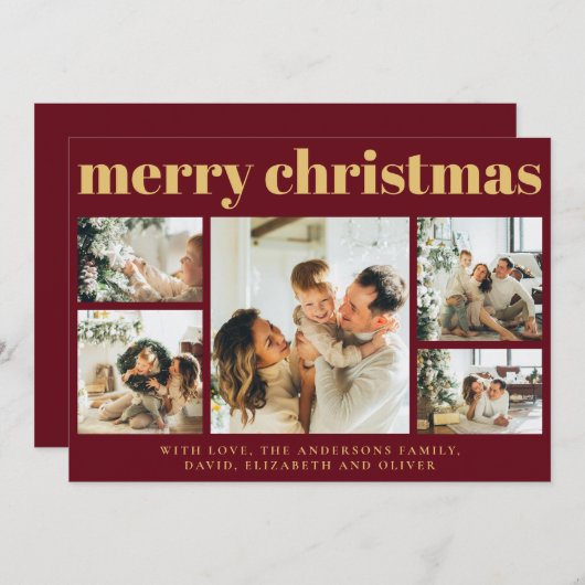 Modernes Rot | Fotocollage Feiertagskarte (Vorne/Hinten)