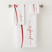 Modernes Rot gestreiftes Weiß Elegant Badhandtuch Set (Insitu)