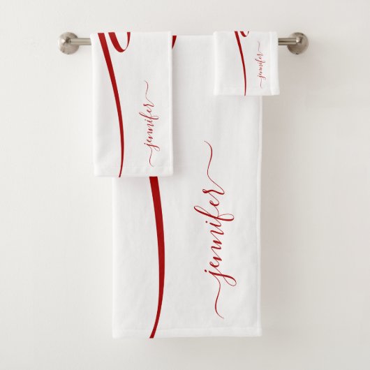 Modernes Rot gestreiftes Weiß Elegant Badhandtuch Set (Insitu)