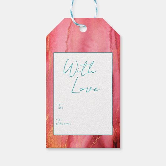 Modernes Rot Grün mit Liebe-Geschenketiketten Geschenkanhänger (Vorderseite)