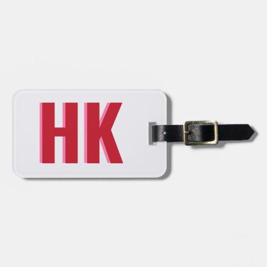 Modernes Rot-Rot-Rosa-Schatten-Monogramm-Party Gepäckanhänger (Vorderseite horizontal)
