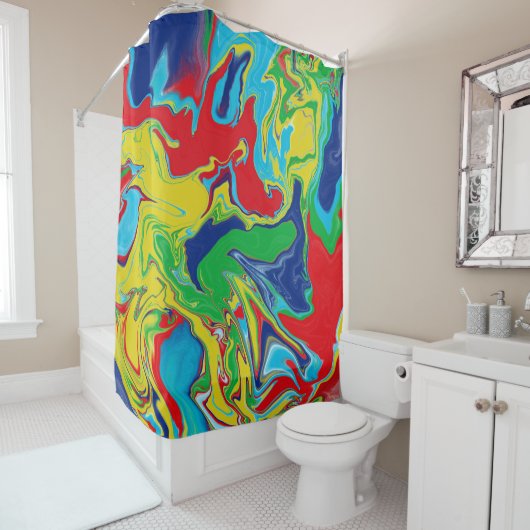 Modernes Rot Türkis Blau Grün Gelb Abstrakt Duschvorhang (Beispiel)