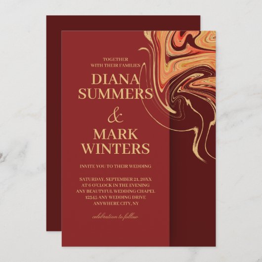 Modernes Rot und Beige abstrakt. Einladung zur Hoc (Vorne/Hinten)