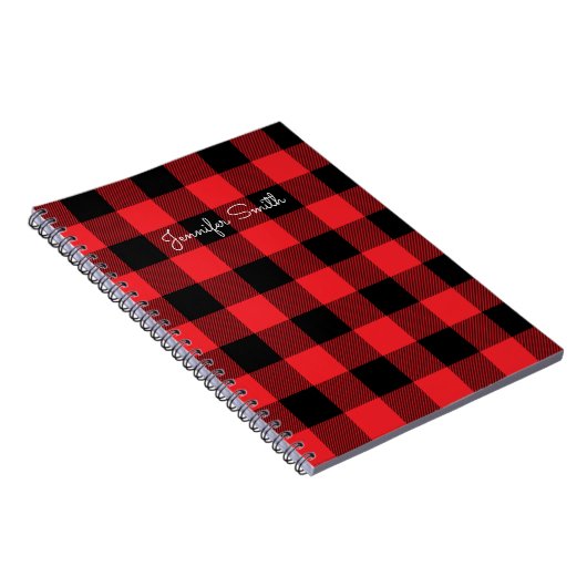 Modernes Rot und Schwarzes Buffalo Kariert Notizblock (Rechte Seite)
