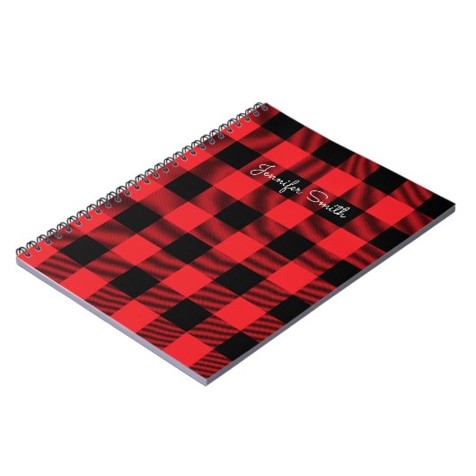 Modernes Rot und Schwarzes Buffalo Kariert Notizblock (Linke Seite)