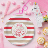 Modernes Rot und Tan Frohe Weihnachten gestreift Pappteller (Party)