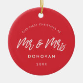 Modernes Rot - unser erstes Weihnachtsfest-Foto Keramik Ornament (Vorne)