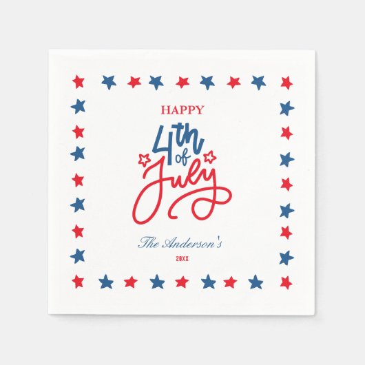 Modernes Rot, Weiß & Blau 4. Juli Abendessen Party Serviette (Vorderseite)