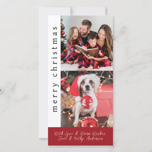 Modernes Rot-Weiß-Schneeflocken-Foto Weihnachten (Vorderseite)