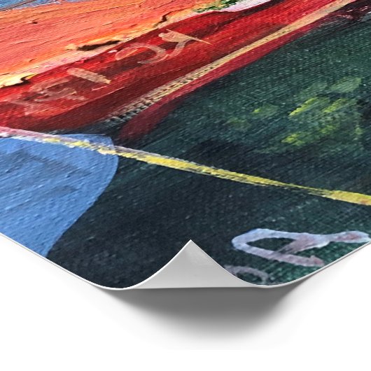 Modernes rotes Boot im Meer Poster (Ecke)