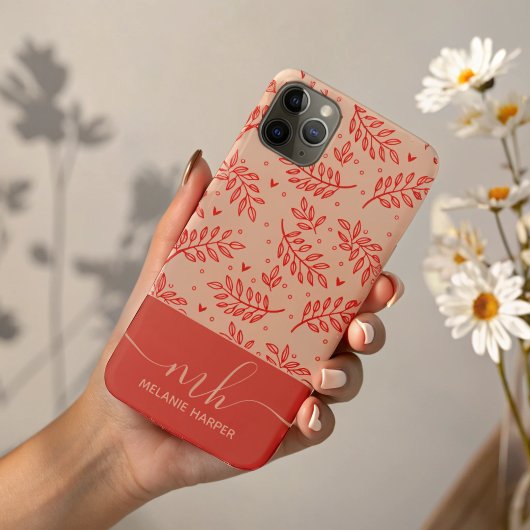 Modernes rotes botanisches Aquarellmonogramm Case-Mate iPhone Hülle