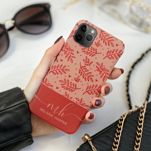 Modernes rotes botanisches Aquarellmonogramm Case-Mate iPhone Hülle