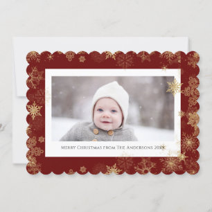 Modernes Rotes Elegantes Script Snowflakes Bokeh O Feiertagskarte