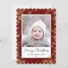 Modernes Rotes Elegantes Script Snowflakes Bokeh O Feiertagskarte