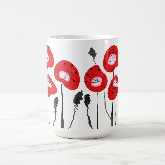 Modernes Rotes Feld der Poppies Abstraktes Blumeng Kaffeetasse (Mittel)