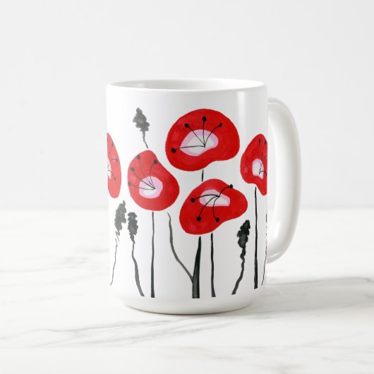 Modernes Rotes Feld der Poppies Abstraktes Blumeng Kaffeetasse (VorderseiteRechts)