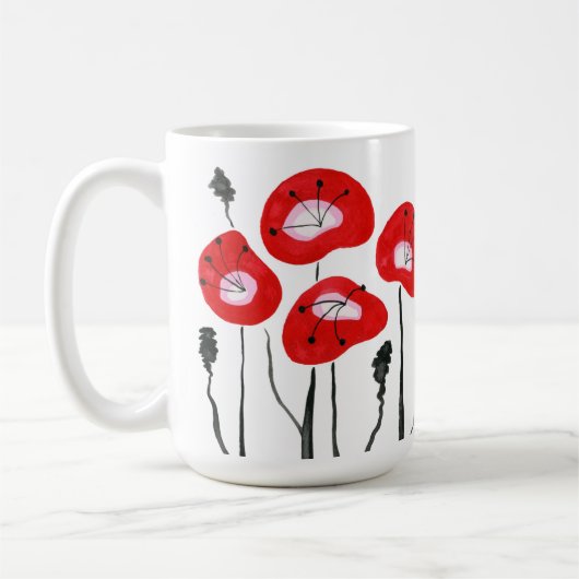 Modernes Rotes Feld der Poppies Abstraktes Blumeng Kaffeetasse (Links)