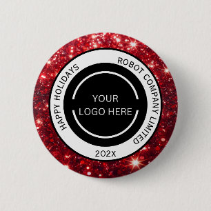 Modernes rotes Firmenlogo und Name Weihnachten Button
