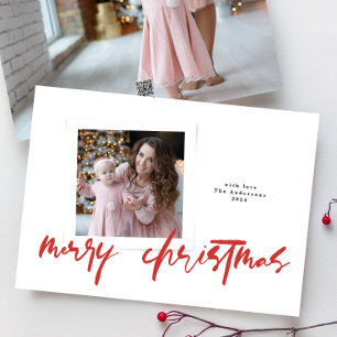 Modernes, rotes Foto mit fröhlichen Weihnachtsstim Feiertagskarte