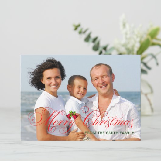 Modernes Rotes Foto Weihnachten (Stehend Vorderseite)