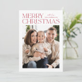 Modernes Rotes frostes Weihnachtsfest Foto Feiertagskarte (Stehend Vorderseite)