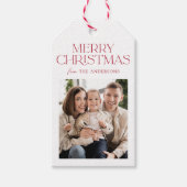 Modernes Rotes frostes Weihnachtsfest Foto Geschenkanhänger (Vorderseite)