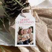 Modernes Rotes frostes Weihnachtsfest Foto Geschenkanhänger