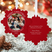Modernes Rotes frostes Weihnachtsfest Foto Ornament Karte