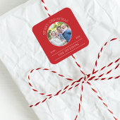 Modernes Rotes frostes Weihnachtsfest Foto Quadratischer Aufkleber