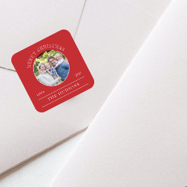 Modernes Rotes frostes Weihnachtsfest Foto Quadratischer Aufkleber