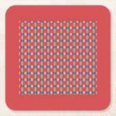 Modernes rotes, geometrisches Muster Monogramm Rechteckiger Pappuntersetzer (Vorderseite)